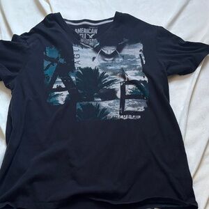 American Eagle Outfitters Men's Black and Teal Graphic Tee